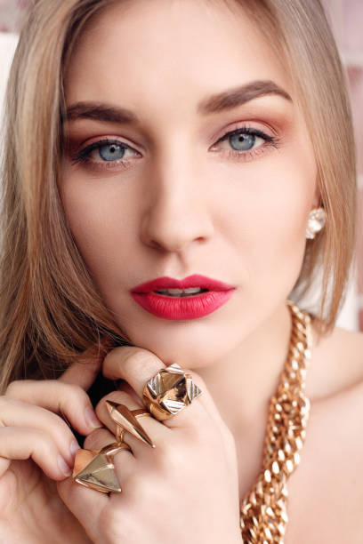 istock Gold earrings, ring and necklace. 1221593629