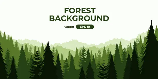 Vector illustration of Seamless forest landscape. Colorful silhouette with trees, pines, firs, mountains and hills. Layered background with parallax effect. Flat style vector illustration. Simple cartoon design.
