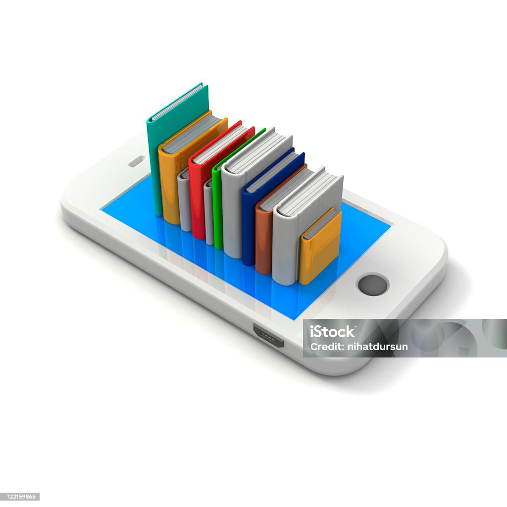 Libri sul telefono cellulare - Foto stock royalty-free di Tridimensionale