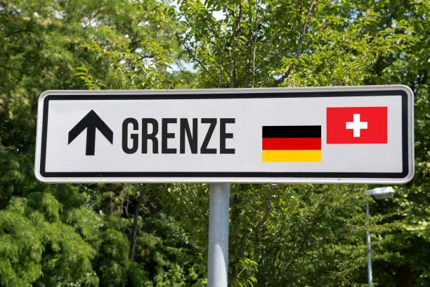 A sign and border between Germany and Switzerland