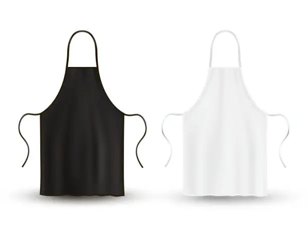 Vector illustration of Kitchen apron set, black and white clothing for kitchen cooking