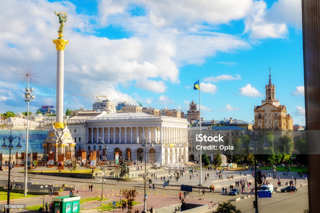 Independence Square and statue in Kiev, Ukraine Kyiv Stock Photo