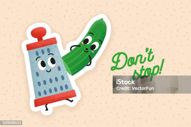 Cute Cucumber And Happy Grater Vector Illustration From The Kitchen Best  Friends Forever Grate A Green