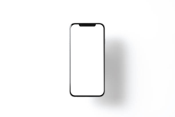istock Smartphone mockup. New black frameless hovering smartphone with white screen. Isolated on color background. Based on high-quality studio shot. Smartphone frameless design concept 1221605818