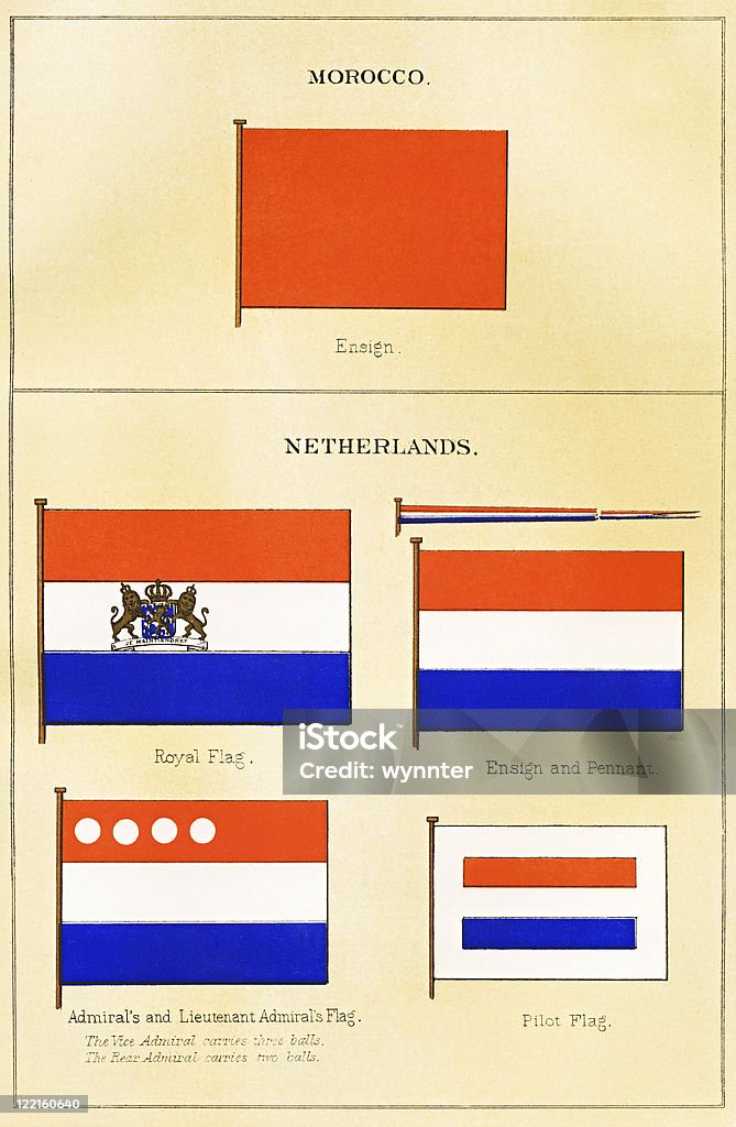 Maritime Flags of Morocco and Netherlands circa 1876  Nautical Flag stock illustration