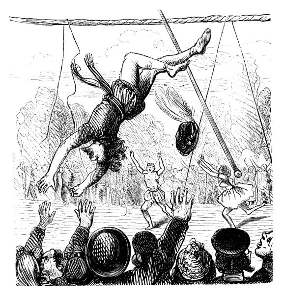 ilustrações, clipart, desenhos animados e ícones de corda walker acrobata caindo - tightrope walking circus skill