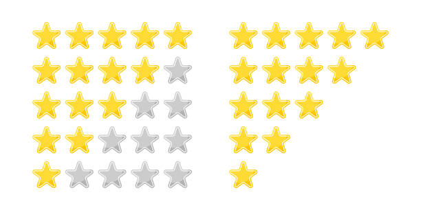 スターセット5ゴールドアイコンレビュー。ベクター分離図 - rating star shape ranking four objects点のイラスト素材／クリップアート素材／マンガ素材／アイコン素材