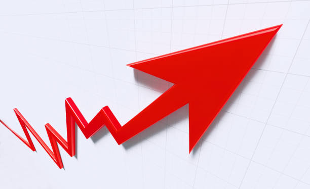 istock Volatility Concept - Red Arrow Moving Up on White Background 1221613894