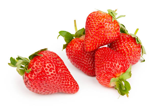 istock Delicious fresh juicy strawberries on white background with soft shadow 1221614870