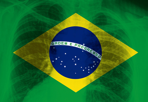 Chest x-ray and Brazilian Flag. Coronavirus concept.