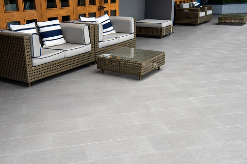 beautiful terrace, grey floor tile outdoor