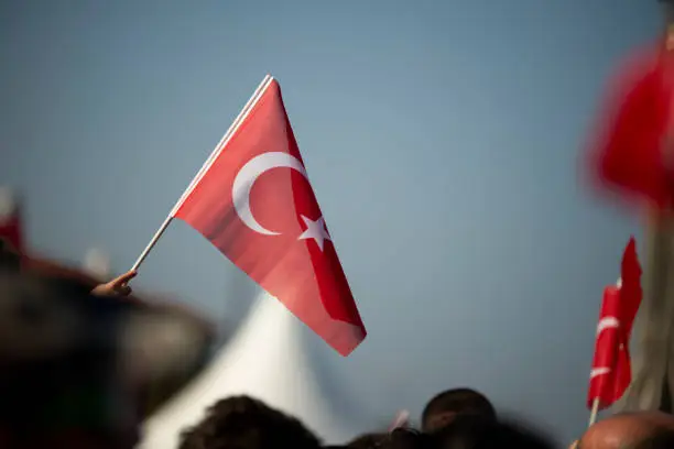 October 29 Republic day of Turkey. Crowded people in the square of Gundogdu and Turkish flags in crowded people.