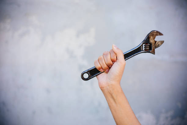 Worker with his fist raised to the air