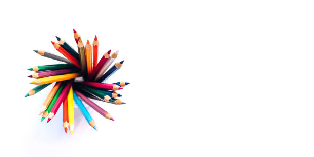 colored pencils in a glass - figura para recortar ilustrações imagens e fotografias de stock