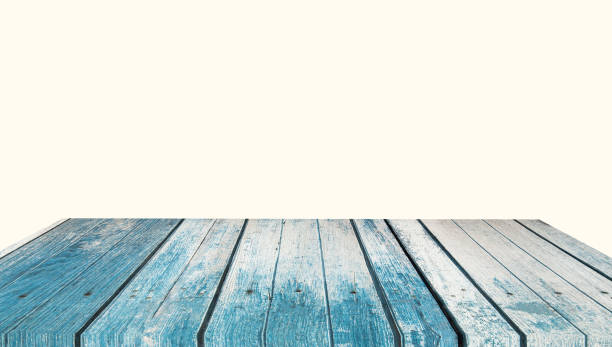 istock Blue blank wooden table top isolated on white background, used for display or montage your products. 1221621173