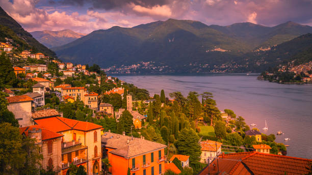 istock Moltrasio on Lake Como and Torno on the other side at sunset - Lombardy, Italy 1221621696