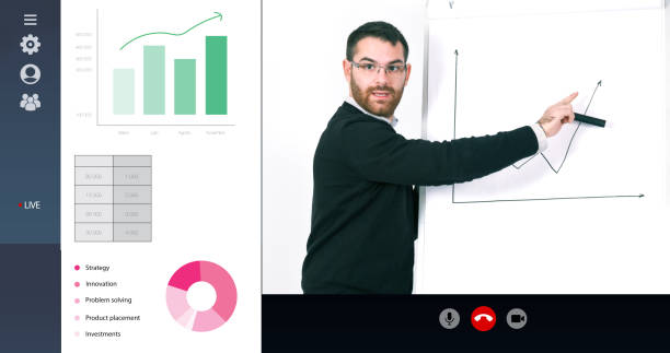istock Online Webinar conference, a professor taking class in video conference 1221621700