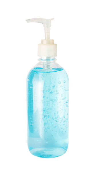 istock Blue alcohol hand washing gel on white background 1221622864