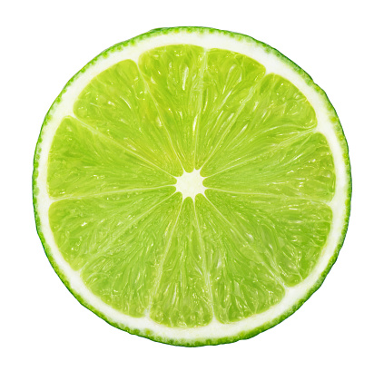 Slice of lime without shadow isolated on white background