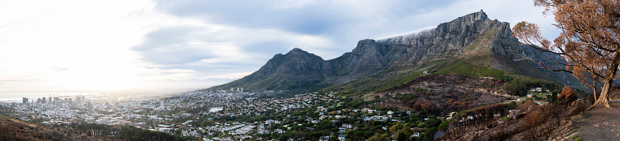 Panoramic sunrise over Table Mountain Cape Town during COVID-19 lockdown