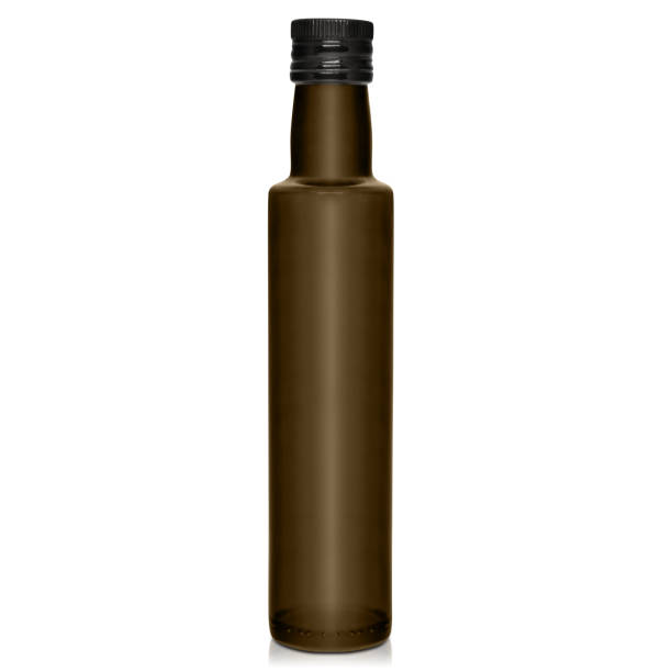 istock Glass dark bottle with cap isolated on white background with reflection 1221631538