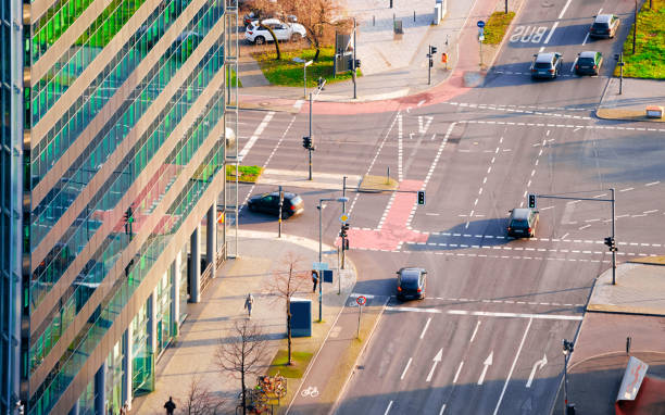 istock Aerial view on road with car building architecture Potsdamer Platz reflex 1221632444