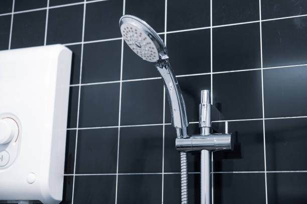 istock White plastic shower tip in the shower room 1221633359