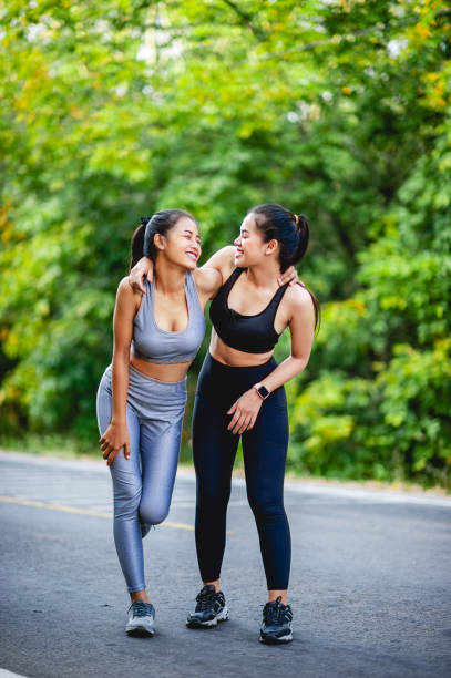 istock Women exercise happily for good health. Exercise concept 1221634866