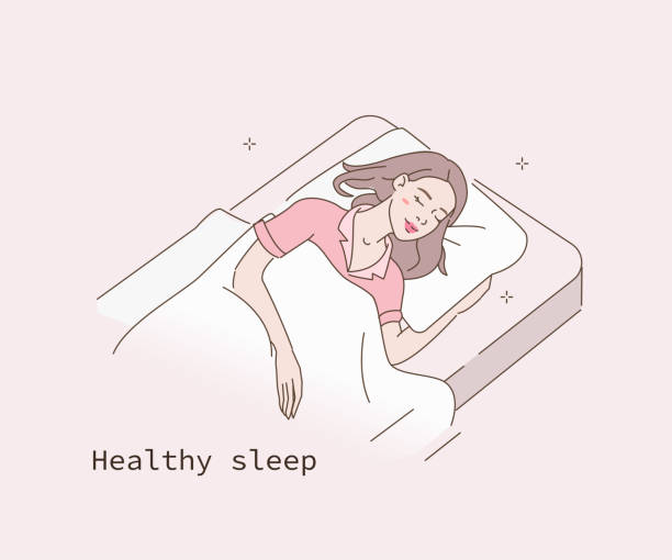 sleep Beauty Woman Sleeping in Comfortable Bed on Soft Pillow at Home. Girl Wearing Pajama Relaxing and Dreaming in Cozy Bed. Healthy Sleep and Relaxation Concept. Flat Cartoon Vector Illustration. woman beauty sleep stock illustrations