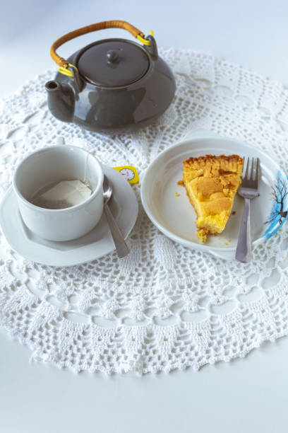 istock breakfast with tea and slice of ricotta cake 1221636479