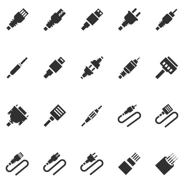 kabelsymbolsatz - netzstecker stock-grafiken, -clipart, -cartoons und -symbole