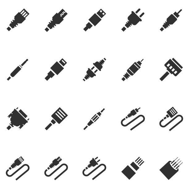 Cable icon set Cable icon set interconnect plug stock illustrations