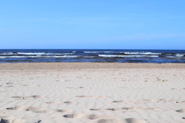 istock Wavy sand with footsteps on baltic sea coast 1221636575