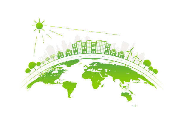 istock Sustainable development with Solarthermic roofs city on earth, World environment day and sustainable development concept, vector illustration 1221636831