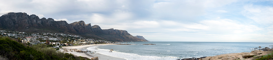 Panoramic Camps Bay coastline empty beaches during lockdown