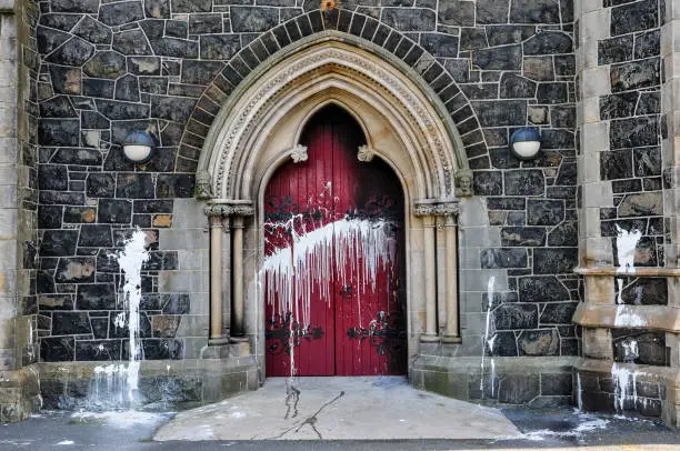 Photo of Catholic church attacked with paint and petrol bomb, Northern Ireland