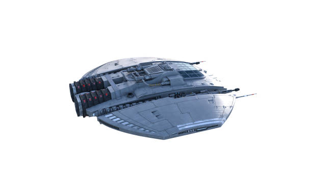 istock Alien spaceship, UFO spacecraft in flight isolated on white background, top view, 3D rendering 1221638196