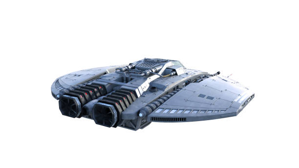istock Alien spaceship, UFO spacecraft in flight isolated on white background, rear view, 3D rendering 1221638242