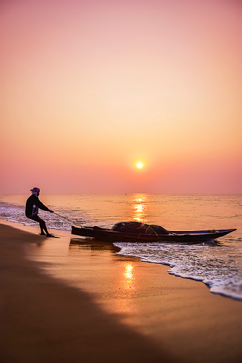 Sunrise time during traveling for refreshing mind and soul apart from fun to the seashore Beach around Asia, India. Odisa, India, very popular in eastern India.