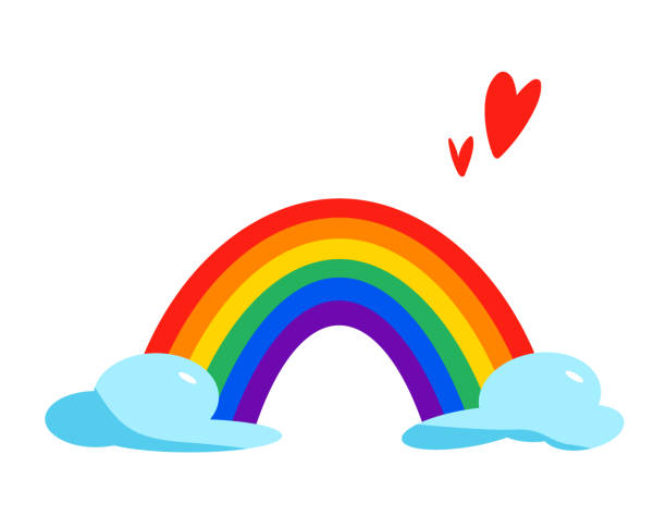 ilustrações, clipart, desenhos animados e ícones de ilustração fofa com arco-íris, coração e nuvens. elemento flat design. colorido símbolo de arco-íris simples. - gay pride spectrum backgrounds textile