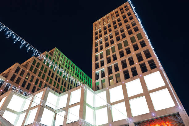 istock Blank citylight for advertising on the building at city night, copyspace for your text, image, design 1221640742
