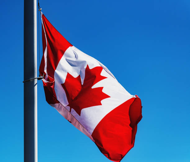 istock Canadian Flag at Half Mast 1221642970