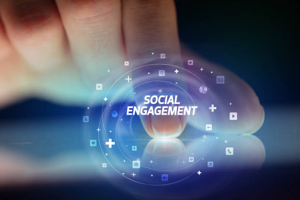 istock Finger touching tablet with social media icons concept 1221643772