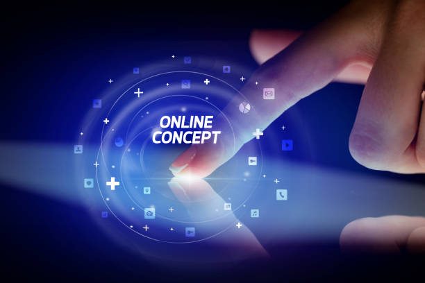 istock Finger touching tablet with social media icons concept 1221644548