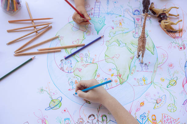 istock Children's drawing of planet Earth 1221646737