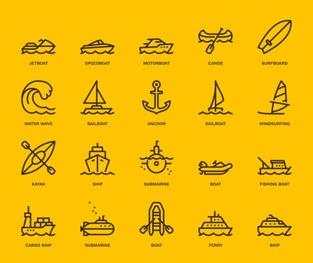 물 전송 아이콘입니다. - sailing motorboating speedboat racing nautical vessel stock illustrations