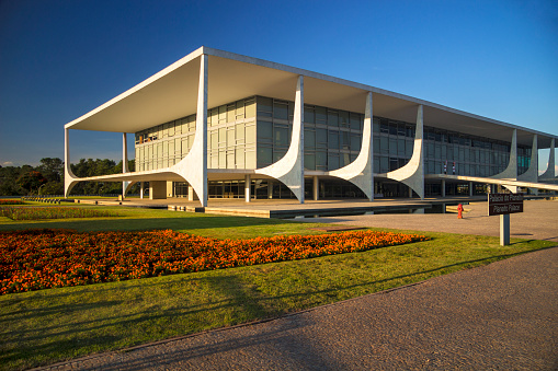 Brazil - Distrito Federal - Brasilia - General view of Palacia do Planalto (Planalto Palace by Oscar Niemeyer), the residence and official workplace of the president of Brazil