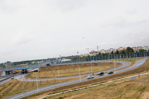 Ankara, Turkey - May 6, 2016 : General view of Esenboğa Airport in Ankara. Six planes stand by on the apron.