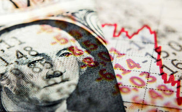 Dollar bill and Covid-19 newspaper headlines G. Washington on a 1 dollar bill combined with Corona / Covid-19 newspaper headlines and a red declining stock market trendline unemployment stock pictures, royalty-free photos & images