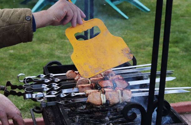 istock cooking meat over a fire. outdoor barbecue 1221652936